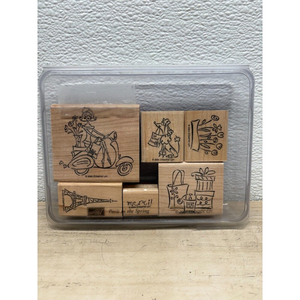 Stampin Up Paris In The Spring Set Of 6 Wood Mounted Rubber Stamps